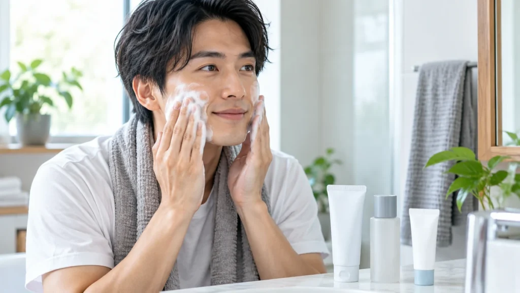 洗顔・保湿・日焼け止めから始めるメンズ美容初心者向けスキンケアのイメージ